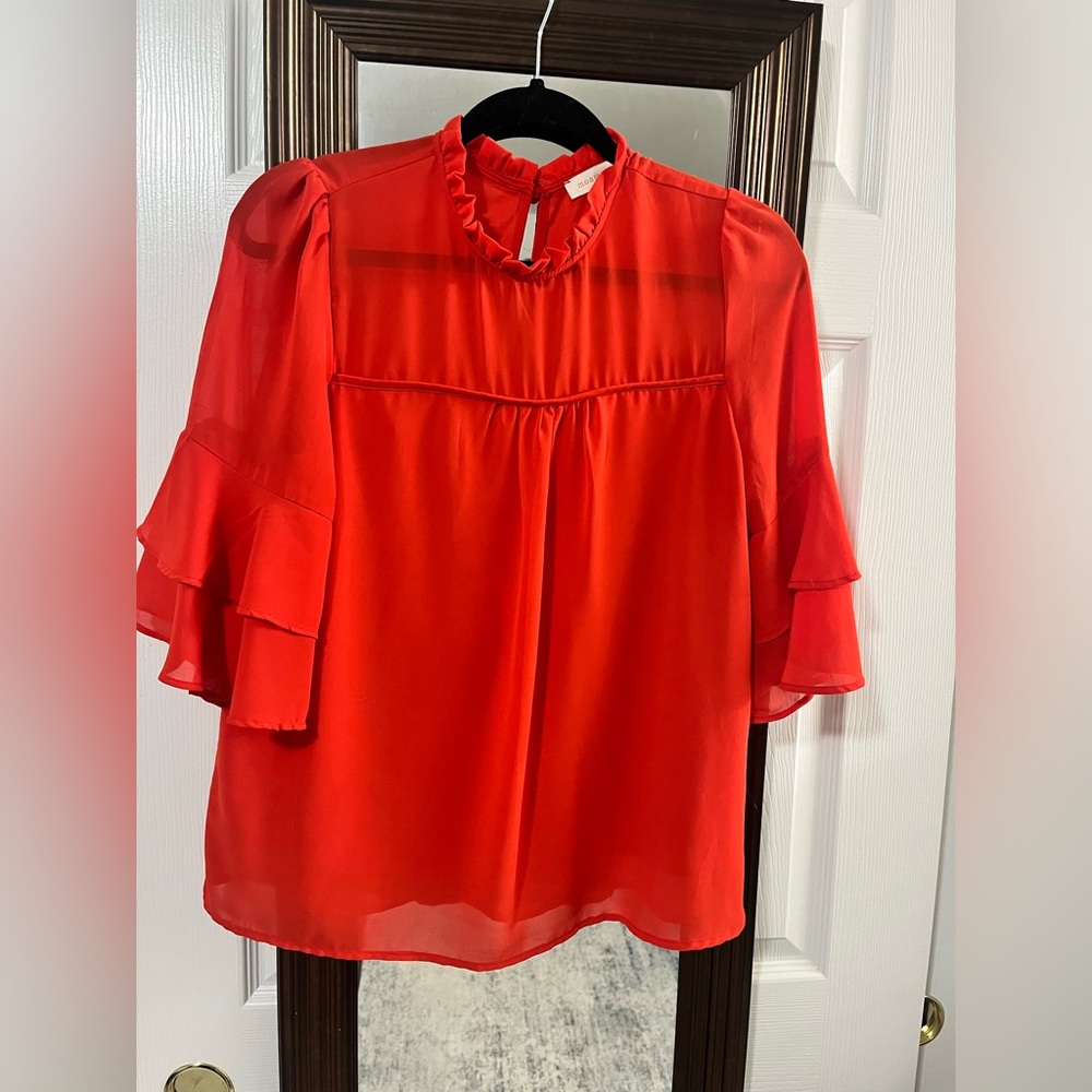 Monteau Los Angeles Red ruffled blouse